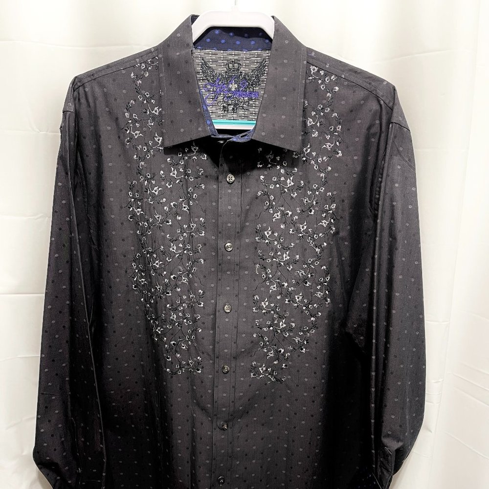 APT 9 Men’s Flip Cuff Shirt, Size XL, Black with polka dot pattern